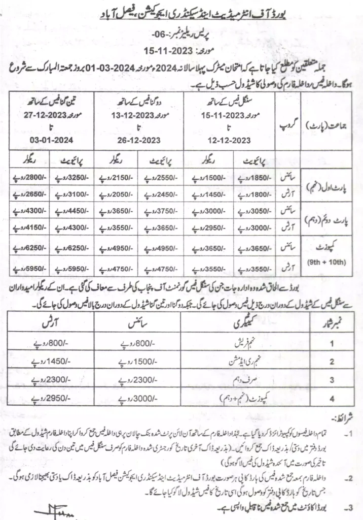 9Th Class &Amp; 10Th Class Admission 2024 Last Date Faisalabad Board | Matric Admission 2024 Online Apply