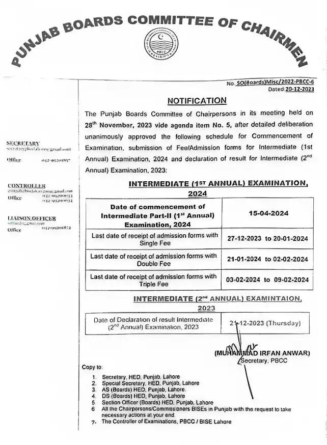 12Th Class Admission Last Date 2024