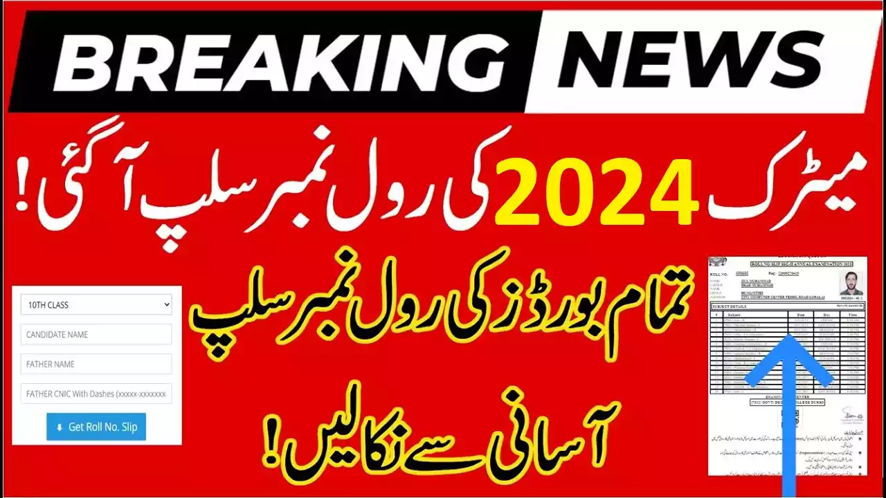 Roll Number Slip 2024 For Bise Lahore Board Online Matric 10Th Class