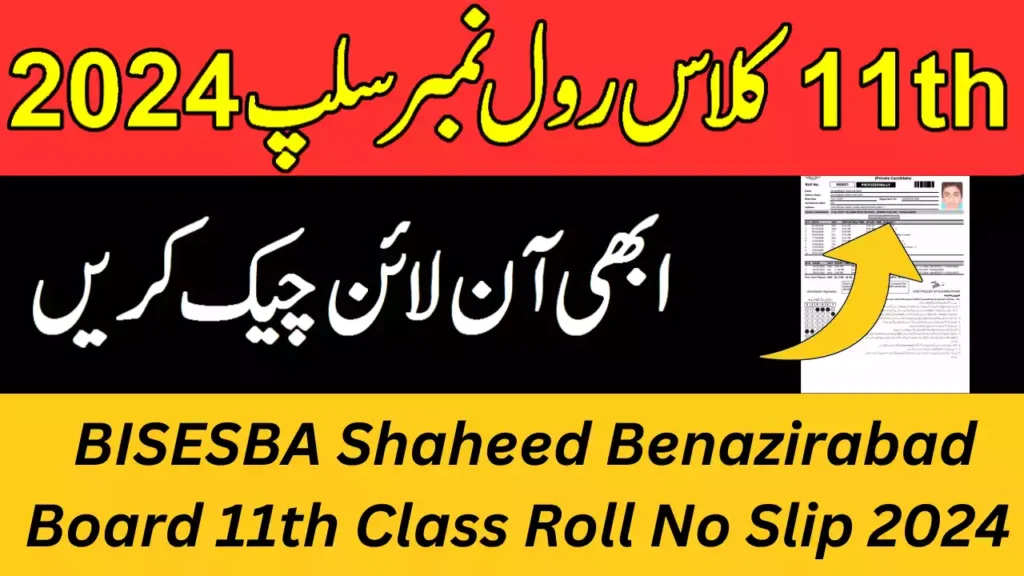 11Th Class Roll Number Slips 2024 Bisesba Shaheed Benazirabad Board, 1St Year Roll Number Slip 2024 Bisesba Shaheed Benazirabad Board