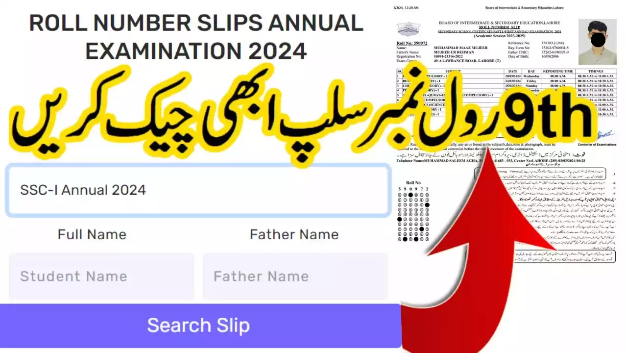 9Th Class Roll Number Slip 2024 Bise Sukkur Board Of Intermediate And Secondary Education
