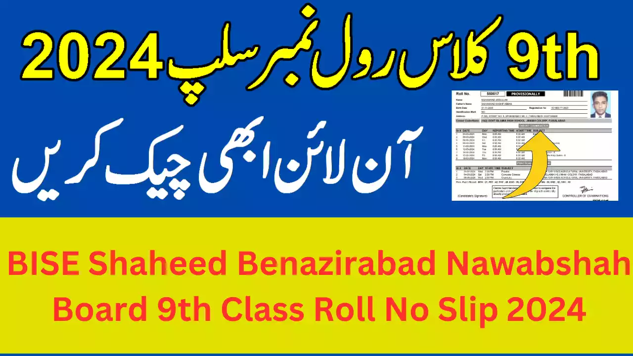 9Th Class Roll No Slips 2024 Bise Shaheed Benazirabad Nawabshah Board