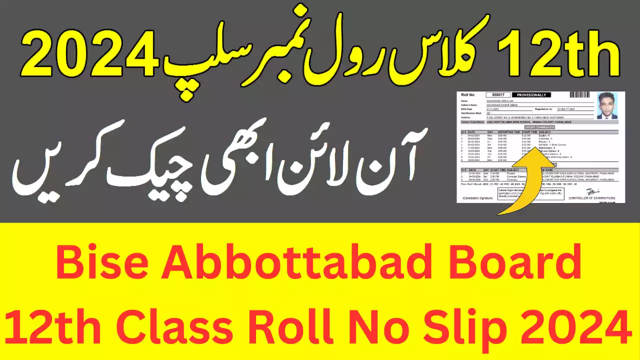 Bise Abbottabad Board 12Th Class Roll Number Slip 2024, 2Nd Year Roll No Slip 2024 Bise Abbotabad Board