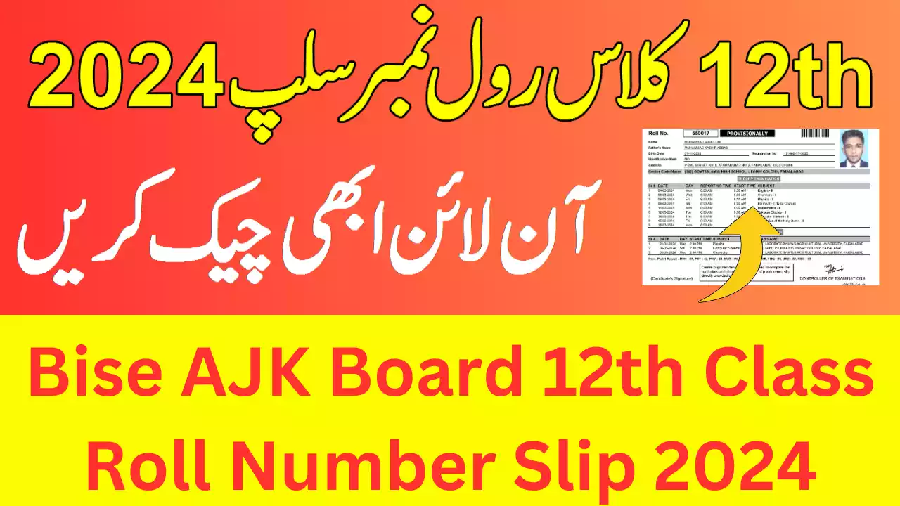 Ajk Board 12Th Class Roll Number Slip 2024, 2Nd Year Roll Number Slip 2024 Bise Ajk Board