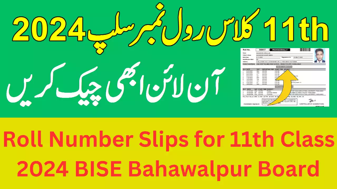 Roll Number Slips for 11th Class 2024 BISE Bahawalpur Board, 1st Year