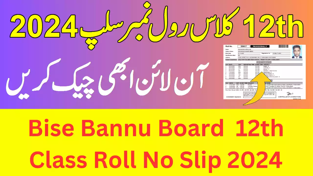 Bise Bannu Board Intermediate 12Th Class Roll Number Slip 2024, 2Nd Year Roll Number Slip 2024 Bise Bannu Board