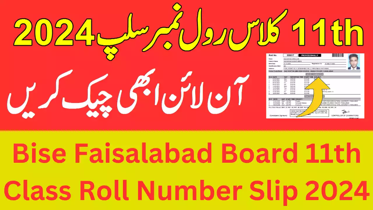 Bise Faisalabad Board 11Th Class Roll Number Slip 2024