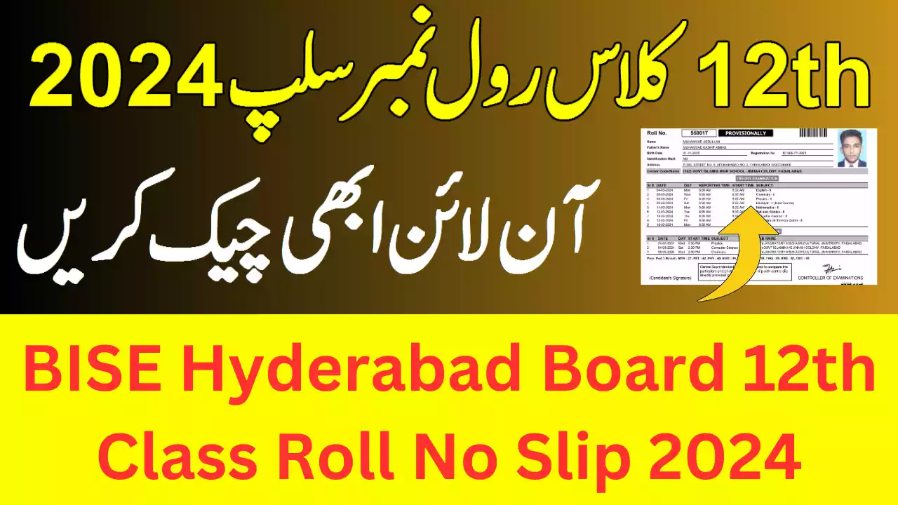 Bise Hyderabad Board 2Nd Year Class Roll Number Slip 2024, 12Th Class Roll No Slip 2024 Bise Hyderabad Board