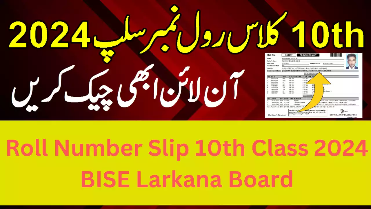 Roll Number Slip 10th Class 2024 BISE Larkana Board