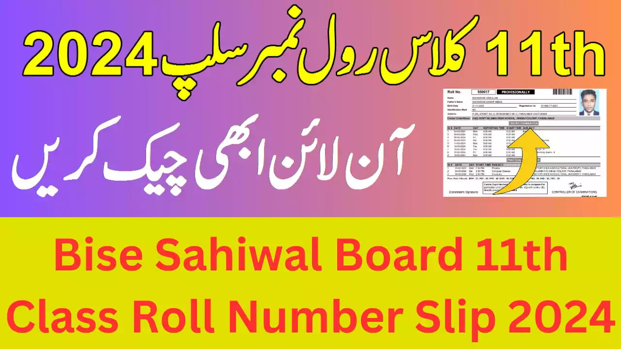 Bise Sahiwal Board 11th Class Roll Number Slip 2024