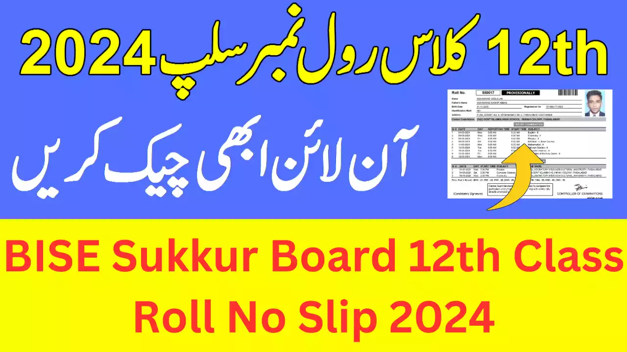 Bise Sukkur Board 12Th Class Roll No Slip 2024, 2Nd Year Roll No Slip 2024 Bise Sukkur Board
