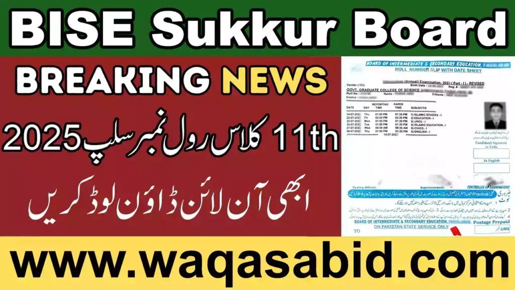 11Th Class Roll Number Slip 2025 Bise Sukkur Board 9 11Th Class Roll Number Slip 2025 Bise Sukkur Board