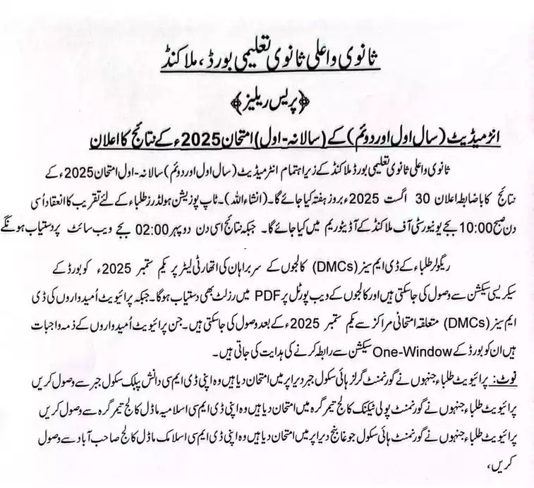 12Th Class Result 2025 Bise Malakand Board 2 11Th And 12Th Class Result 2025 Bise Malakand Board