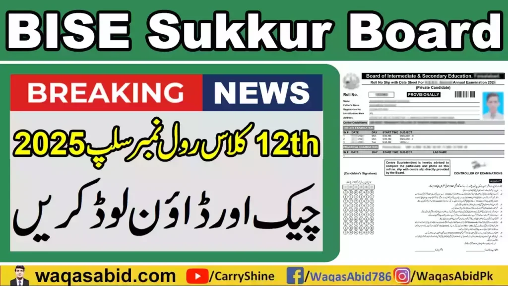 Bise Sukkur Board 12Th Class Roll No Slip 2025 3 Bise Sukkur Board 12Th Class Roll No Slip 2025