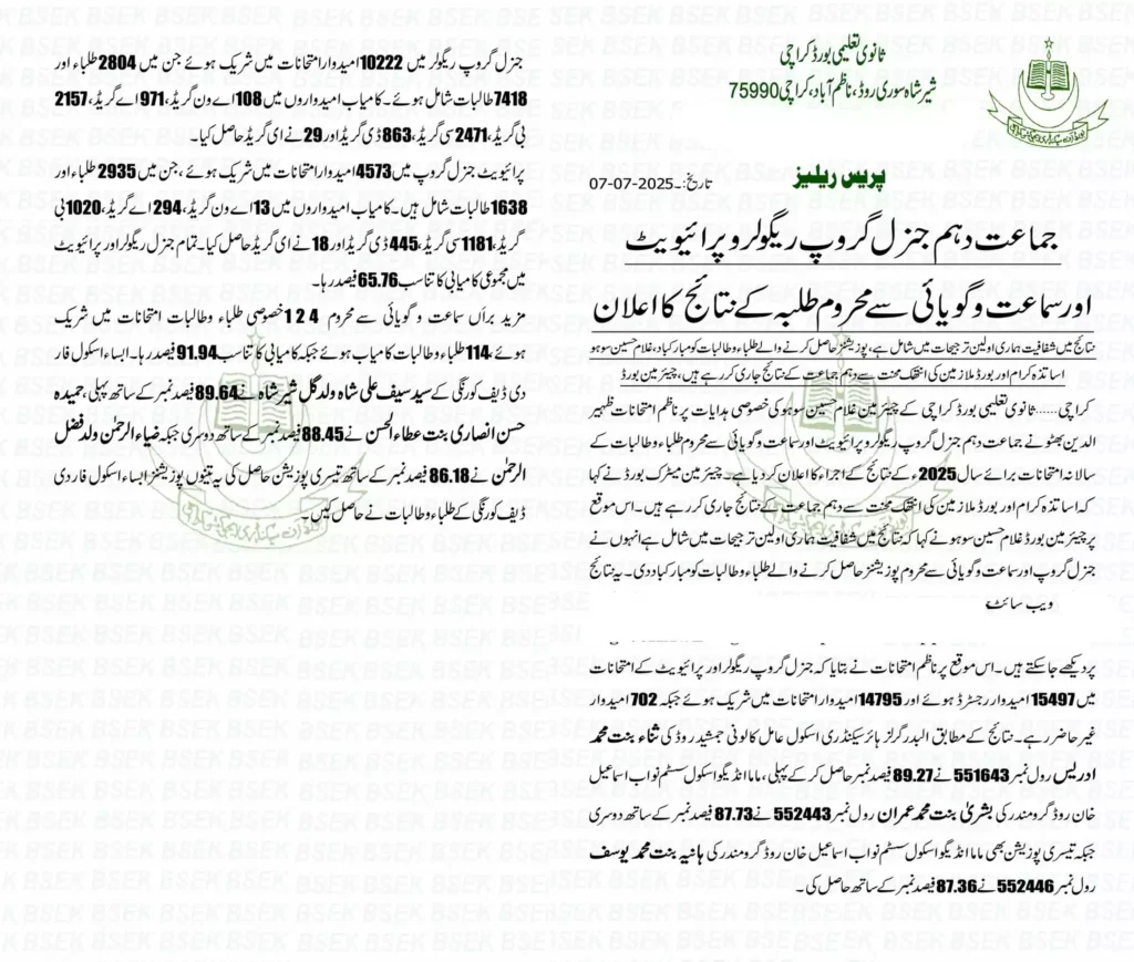 10Th Class Result 2025 Karachi Board 2 10Th Class Result 2025 Karachi Board